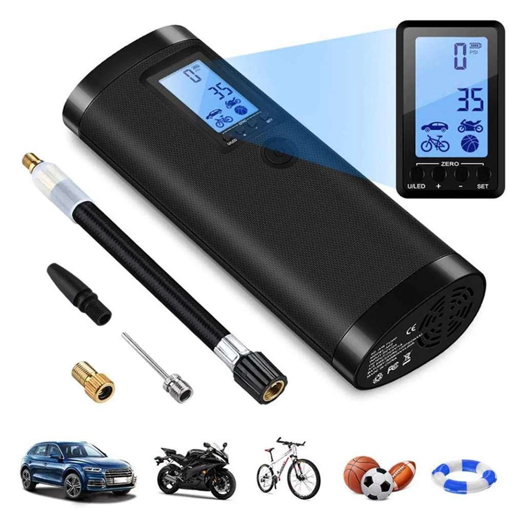 Barato Bomba Eléctrica De Compresor De Aire, Bomba De Llanta Para Coche Digital Portátil Con Adaptador De Boquillas, Luz LED Para Coche, Bicicleta, Neumáticos, Bolas, Natación