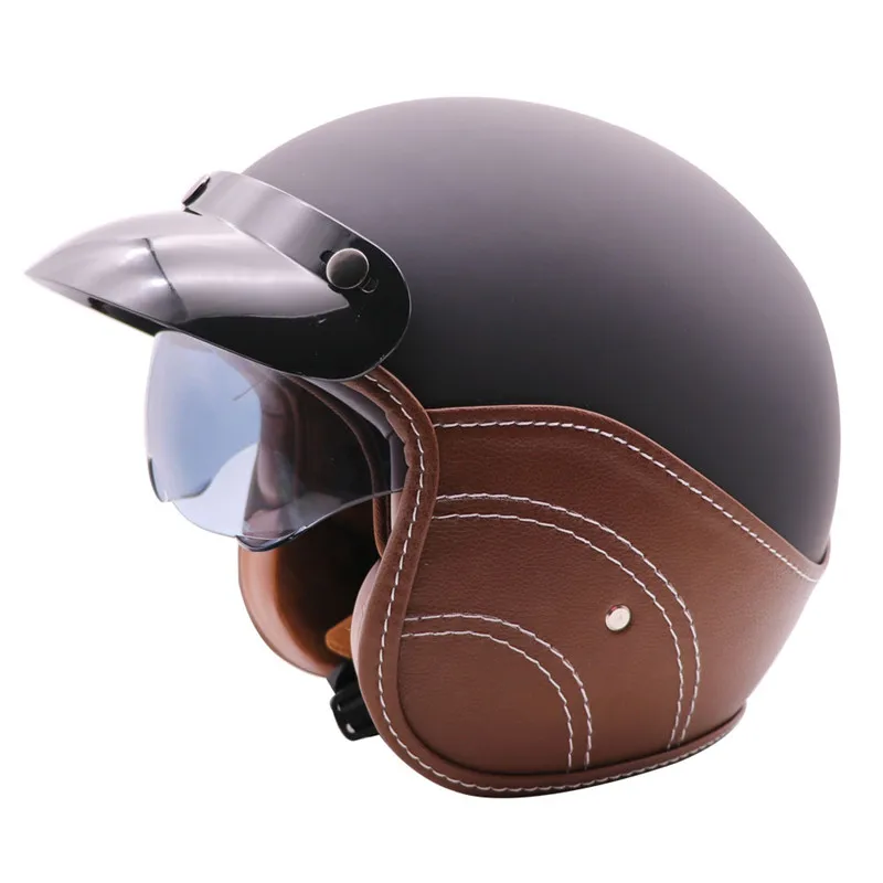 Мотоциклетный шлем с открытым лицом винтажный из искусственной кожи для мужчин и