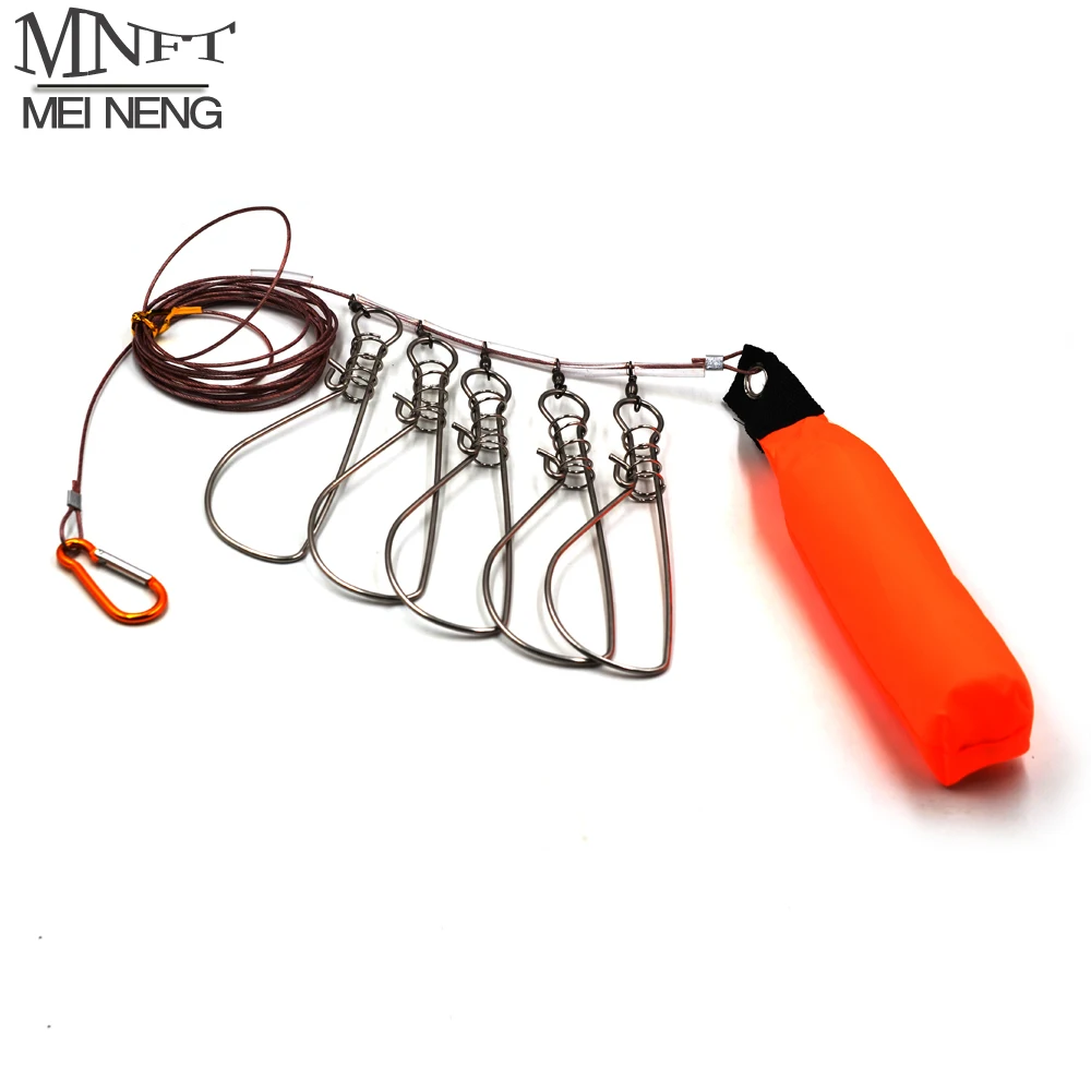 

MNFT 1Set 5 Snaps Stainless Steel Fishing Stringer Live Fish Lock Steel Ropes Large Fish Lock w/Float and Plastic Handle