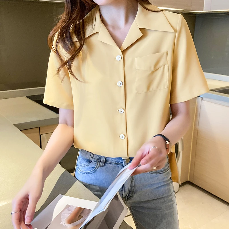 

Summer Korean Fashion Chiffon Woman Shirts Office Lady Button Up Shirt Plus Size XXL Shirts for Teenage Girls Summer