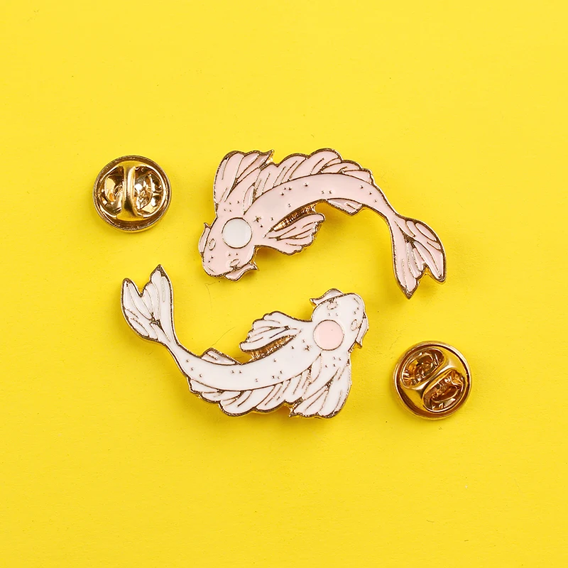 Розовый/белый Koi Броши Золотой эмблема рыбка s эмали штырь с джинсовым воротником