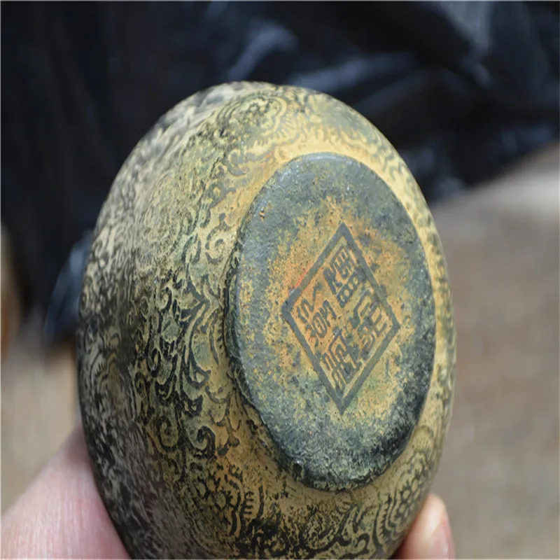 Китайские старые нефритовые чашка украшения Скульптура старых иероглифов и