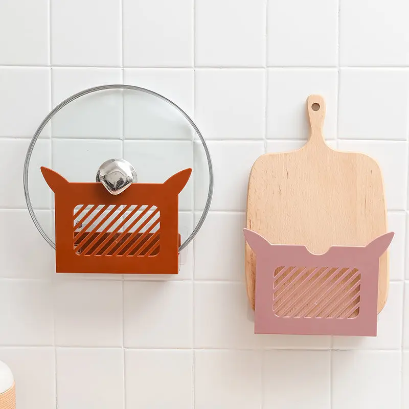 

Kitchen Pot Lid Rack Non-perforated Plastic Sundries Storage Holders Pot Cover Rack Wall-Mounted Hanging Accessories