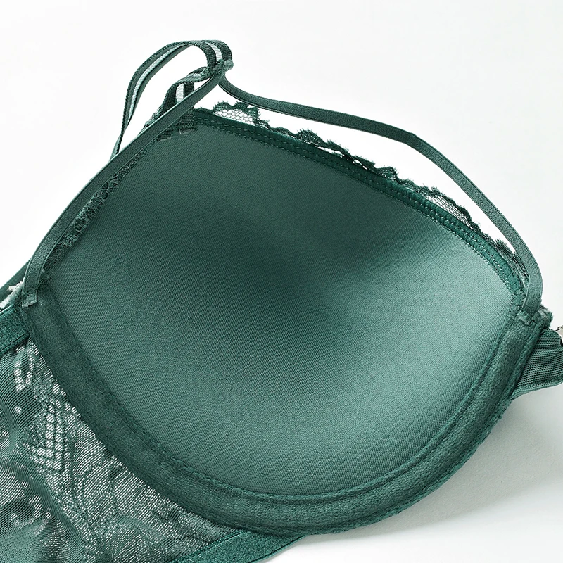 Кружевной бюстгальтер с вышивкой и трусики пуш ап застежкой спереди комплект