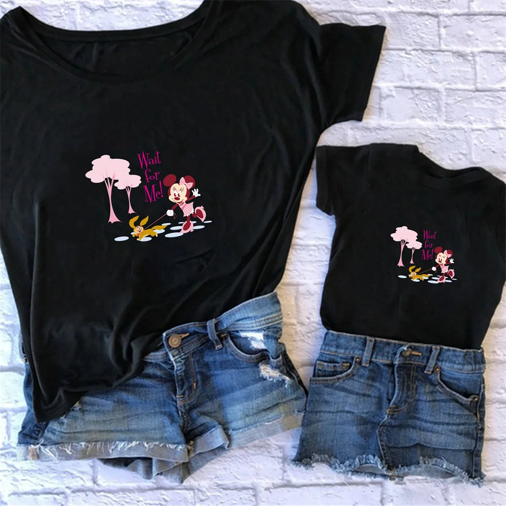 

Disney T-Shirt Family Tshirt Colour Cartoon Minnie Baby Cotton Kid Casual Women Clothes Soft Children Short Sleeve Summer