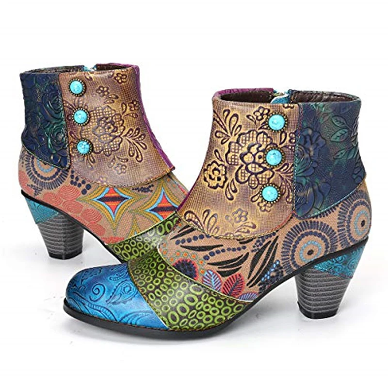 Women's Shoes Autumn Ankle Boots Fashion Pu Leather Zipper Ladies Botas Print Female High Heels Woman | Обувь