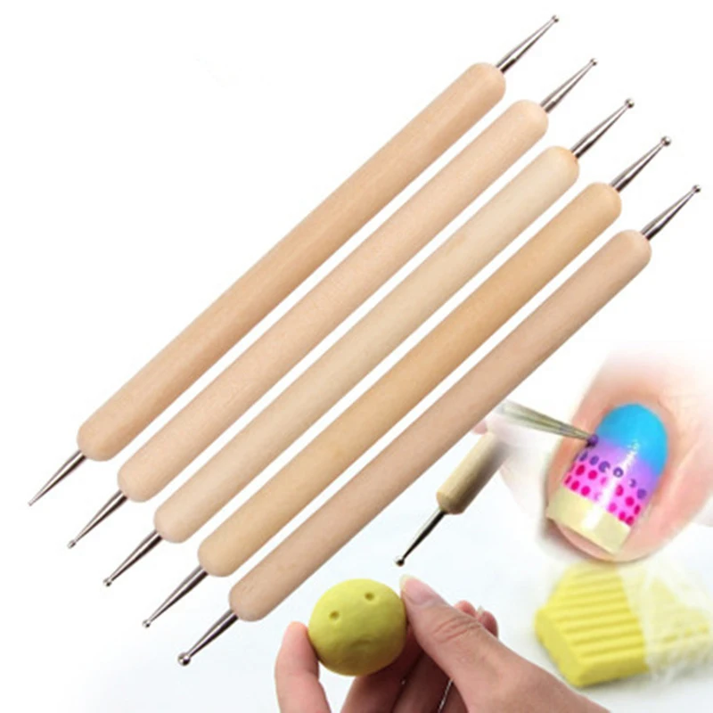 

5Pcs Nail Art Pen Nail Art Dotting Pen UV Gel Painting Drawing Rhinestone Crystal 2 Way Decoration Manicure Tools High Quality