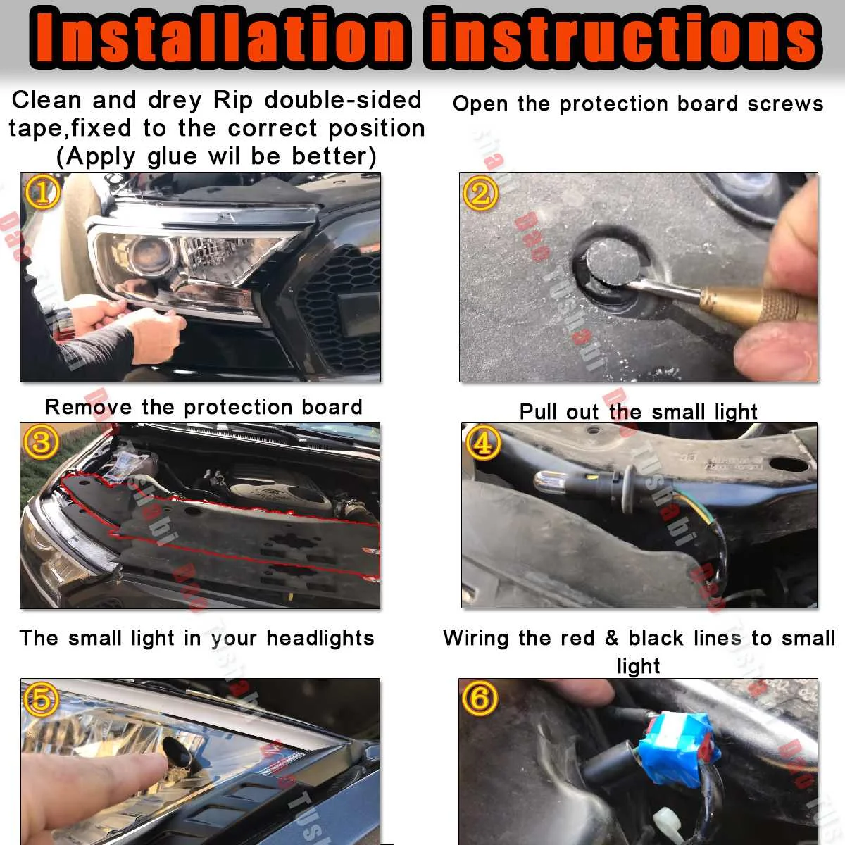 

Dynamic DRL Turn Signal White Amber HeadLight LED Cover Trim ABS Lamp Hood For FORD For RANGER T6 WILDTRAK 2015 2016 2017 2018