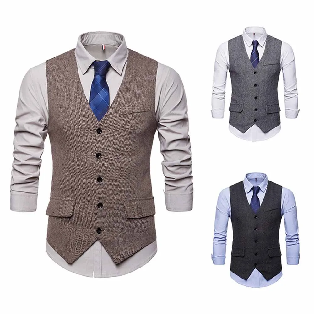 

Men's Suit Vests Sleeveless Male Waistcoat Single Breasted Slim Fit Formal Business Casual Jackets Fashion Homme Gilet New Sales