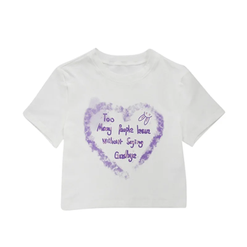 Женская рубашка с принтом в виде сердца круглым вырезом и надписью - купить по