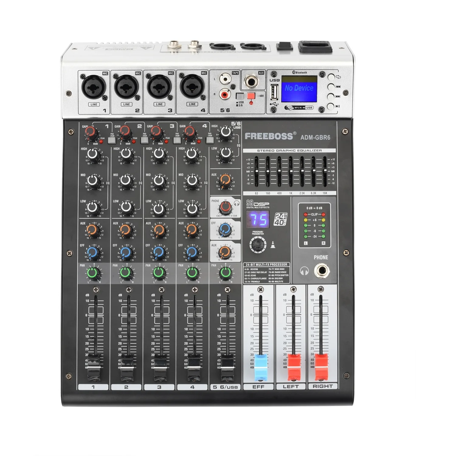 Freeboss ADM-GBR6 48V Phantom Power Repaeat Effect USB функция Bluetooth караоке DJ консоль 99DSP микшер аудио