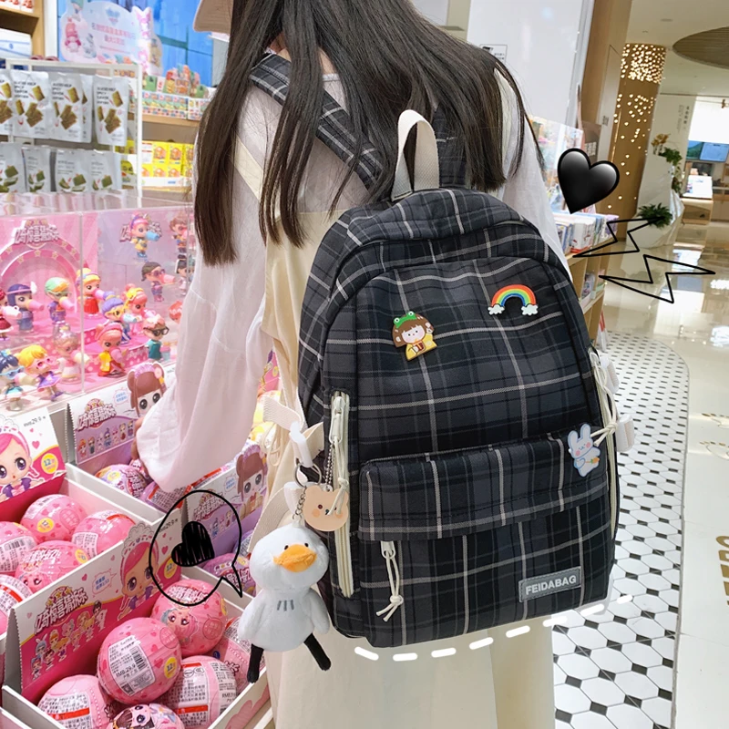 

Cute Plaid Backpack Women Harajuku Kawaii School Bags for Teenage Girls Korean College 14inch Laptop Backpacks Ladies Bookbag