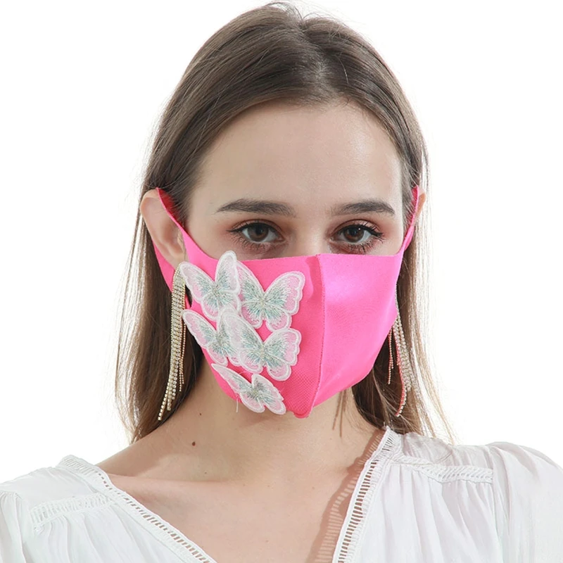 

5Pcs/Set Women Men Romantic Sweet Embroidery 3D Butterfly Mouth Mask Ice Silk Dustproof Windproof Washable Decorative Face Cover