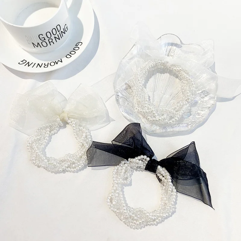 

3 Colors Woman Elegant Pearl Hair Ties Beads Girls Scrunchies Rubber Bands Ponytail Holders Hair Accessories Elastic Hair Band