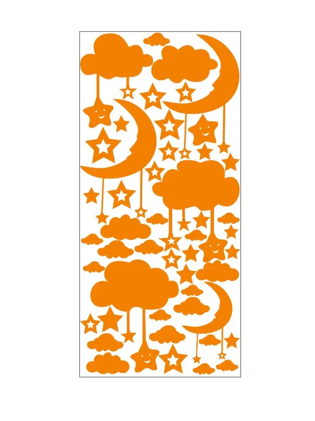 Orange Мультфильм полые Звезды Луна облака настенные наклейки для детей детские комнаты художественная Фреска домашний декор DIY пилинг и палка ПВХ обои плакат - Цвет: Orange