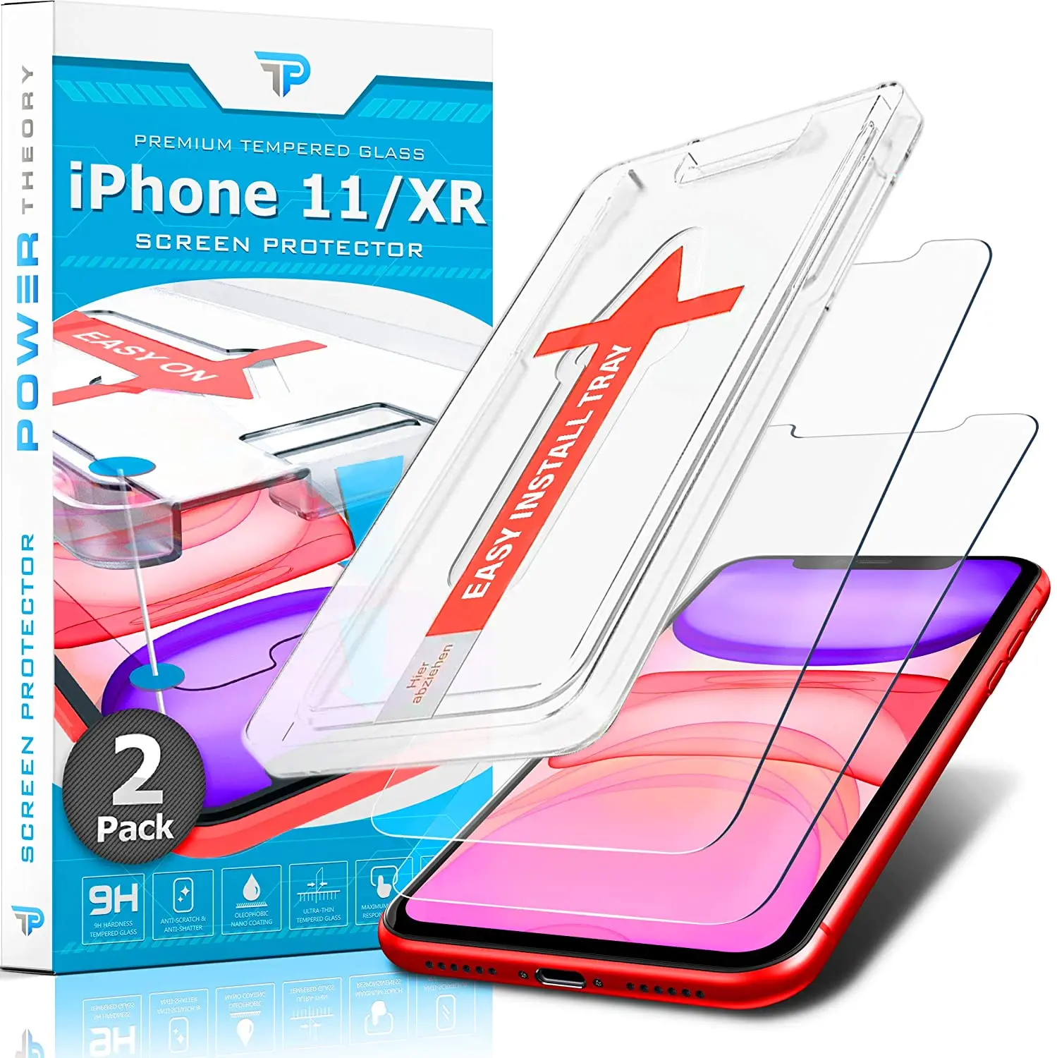

Теория мощности, Защита экрана для iPhone 11/iPhone XR, закаленное стекло [2 шт. в упаковке] с простым установочным комплектом [подходит для чехла] [6,1 д...