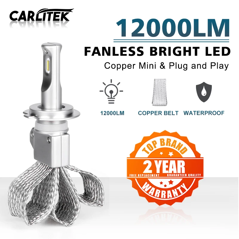 

H7 LED Bulbs H4 H11 H8 H9 HB3 HB4 Car Headlight Bulbs auto lamp LED CSP Copper Lights 9005 9006 for car 6000K 12000LM Carlitek