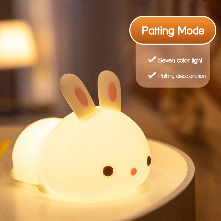 

Colorful Silicone Rabbit Night Light Cute Animal Soft Cartoon USB Rechargeable Lamps for Children Bedroom Baby Christmas Gift