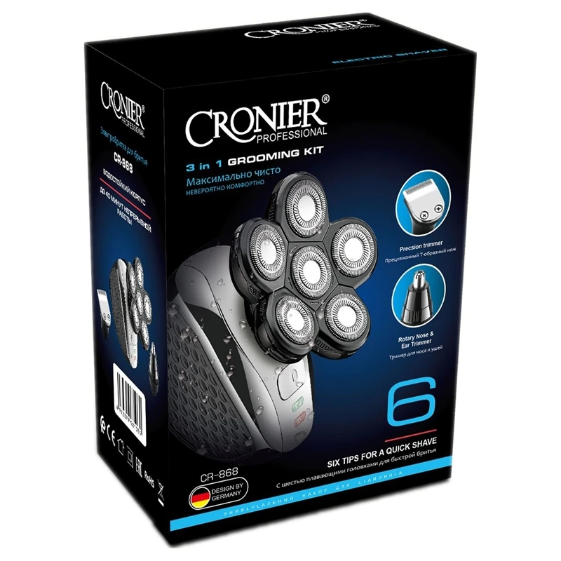 

6-blade wet dry electric shaver facial body 3in1 grooming kit powerful electric razor rechargeable bald shaving machine for men