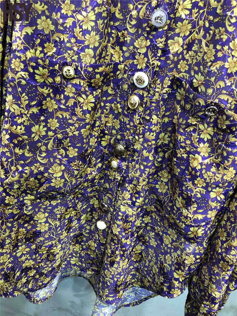 【HSY】 Autumn Winter New Fashion Women Shirt Custom Stereoscopic Flower Button Bubble Sleeve Stand Collar Floral Print Blouse