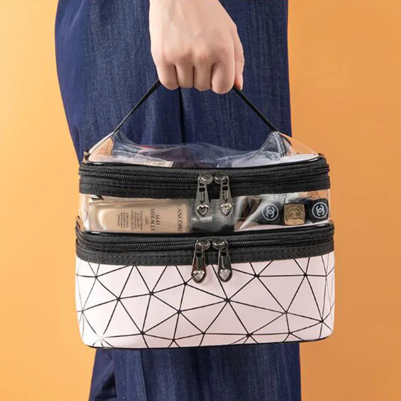 Модная двухслойная косметичка из искусственной кожи органайзер чехлы для