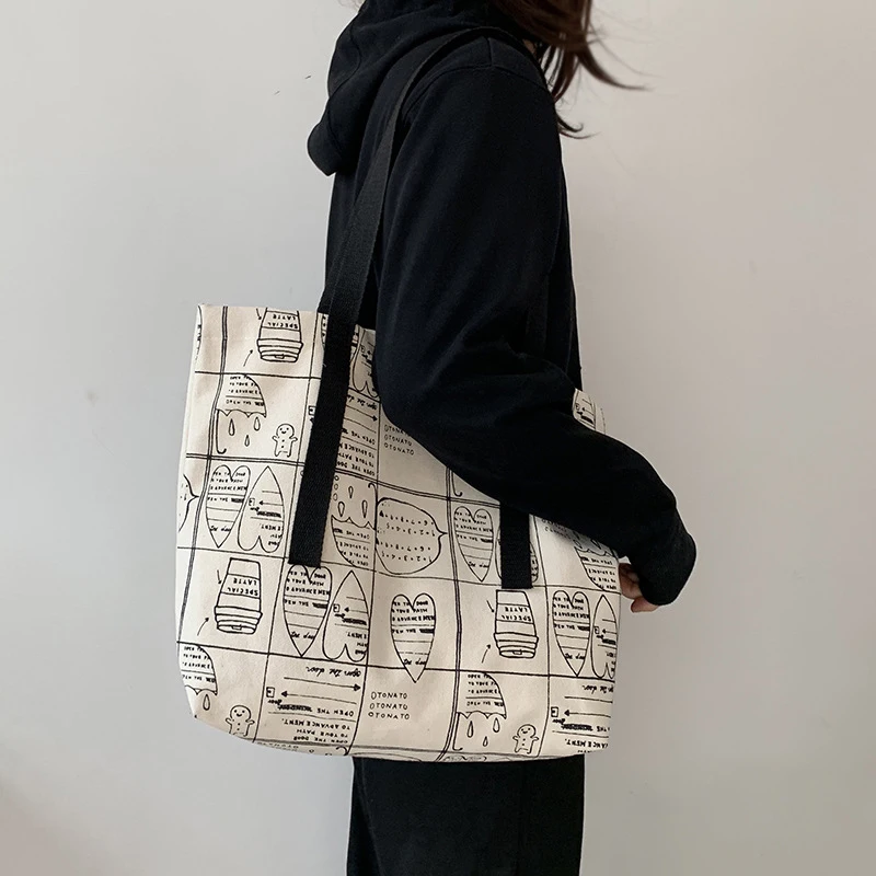 

Women Canvas Shopping Bag Tote Canvas Bags Teachers Printed Casual Shoulder Bag Foldable