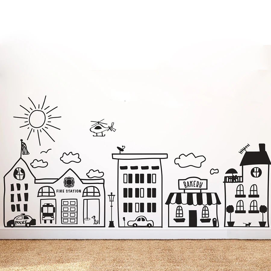 Настенная виниловая городская наклейка для детских комнат игровых спальни школ