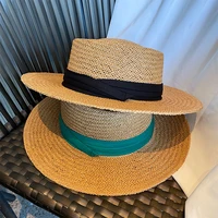 panama hat simple summer beach hat unisex gorro jazz sun hat flat brim straw hat chapeu feminino 2020 caps with black ribbon