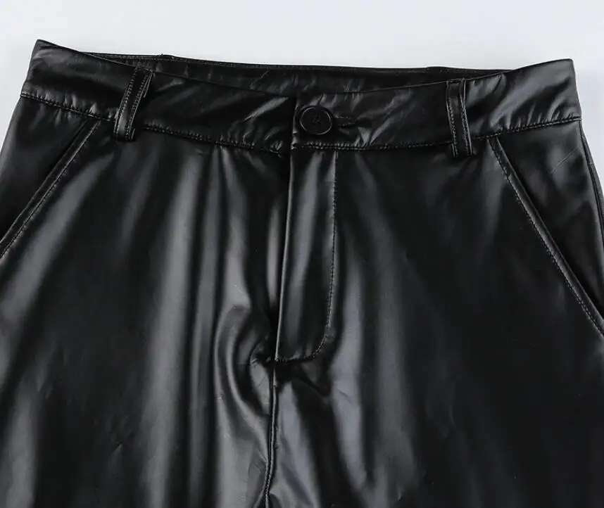 

2020 Autumn winter Sexy Slim High waist Leather pants Women Pu Pants Streetwear High Quality Flared pants Solid Trousers p2112