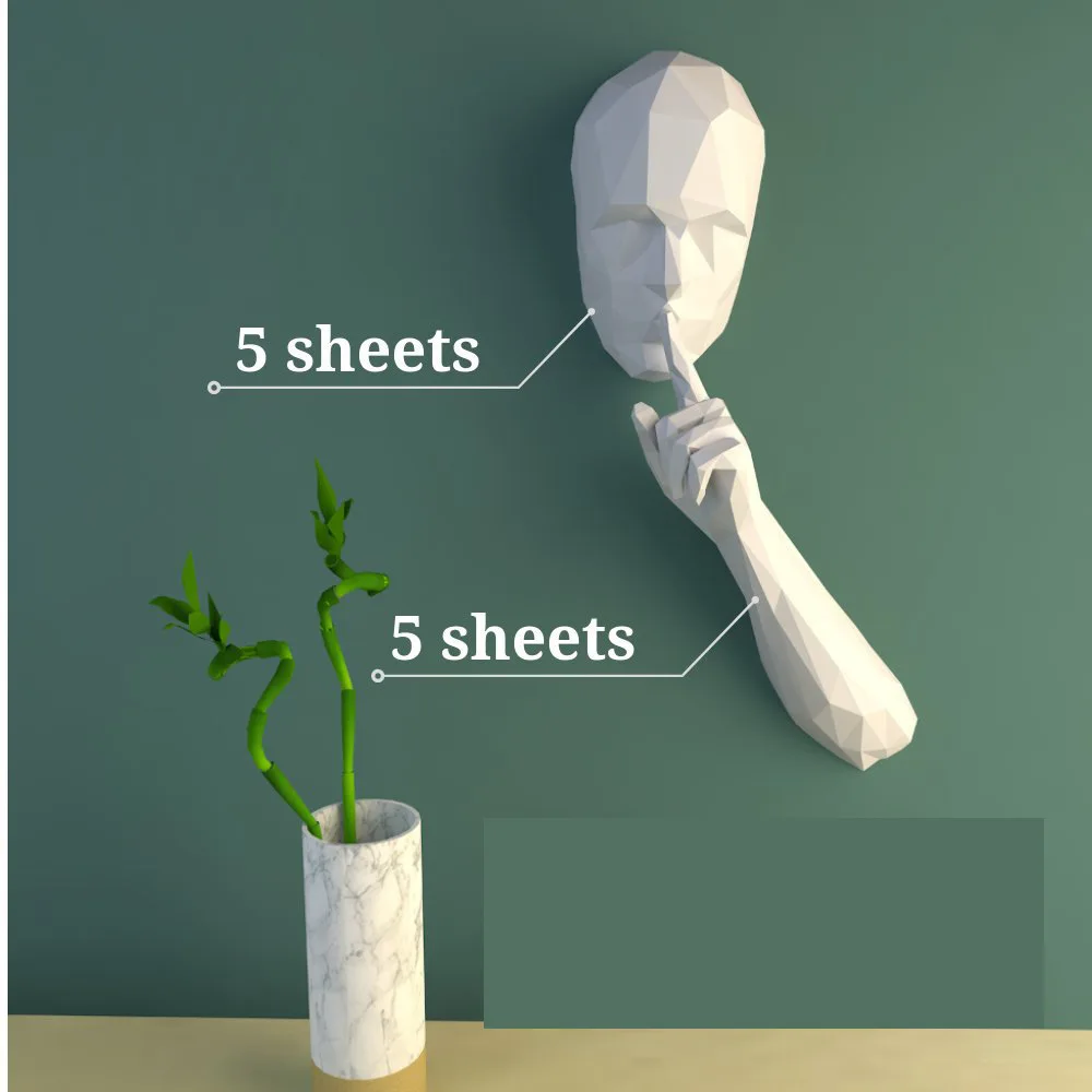

3D Paper Model Keep Slient Modern Geometric Ornament Hanging Wall Art Statue for DIY Home Office DSS899