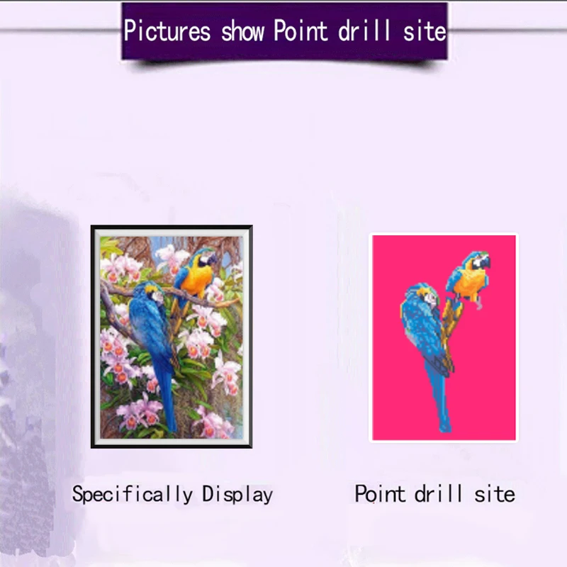 Алмазная живопись 5D дерево на двух синих попугаях инкрустированная алмазами