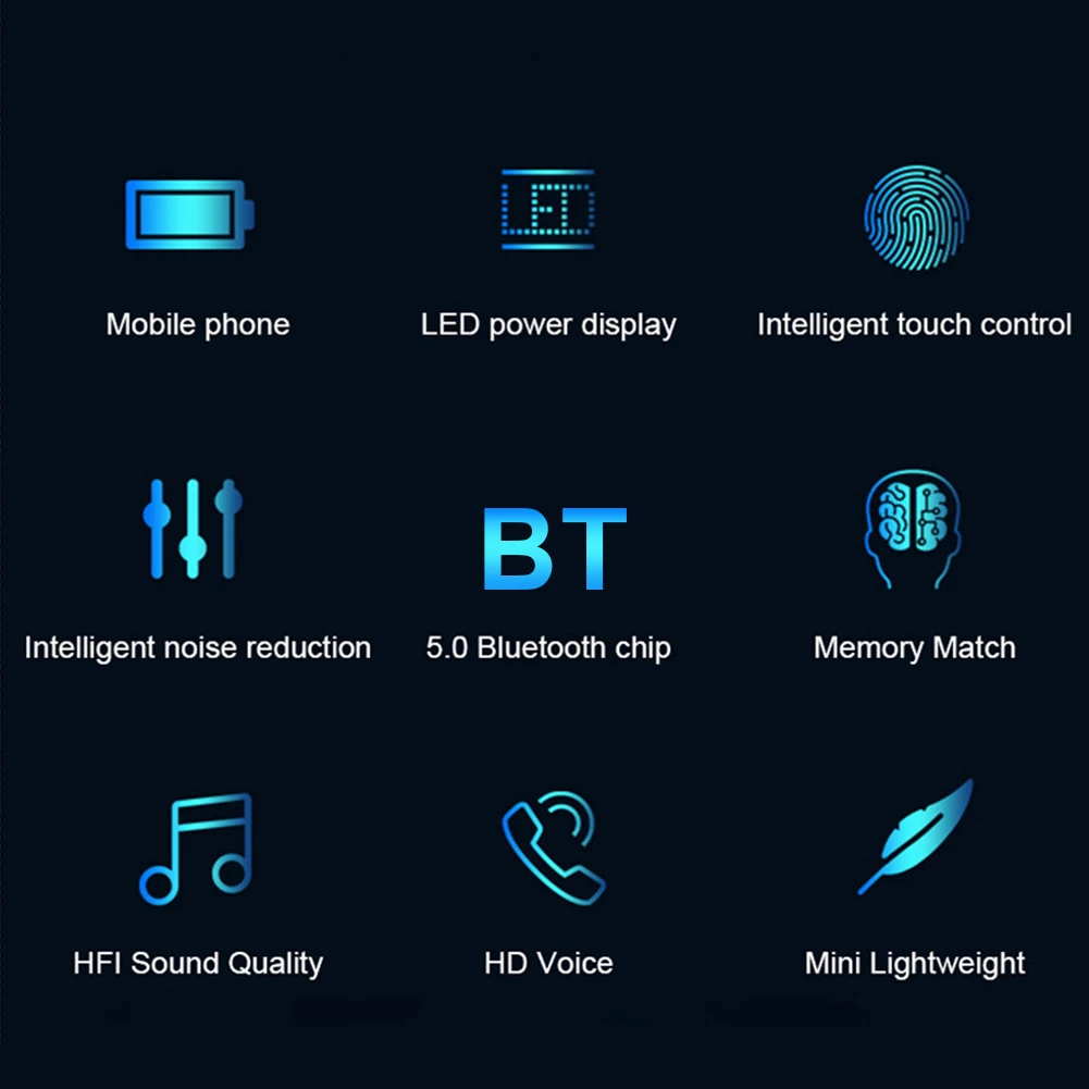 Мини Bluetooth 5 0 Беспроводной наушники Мощность Дисплей сенсорный Управление