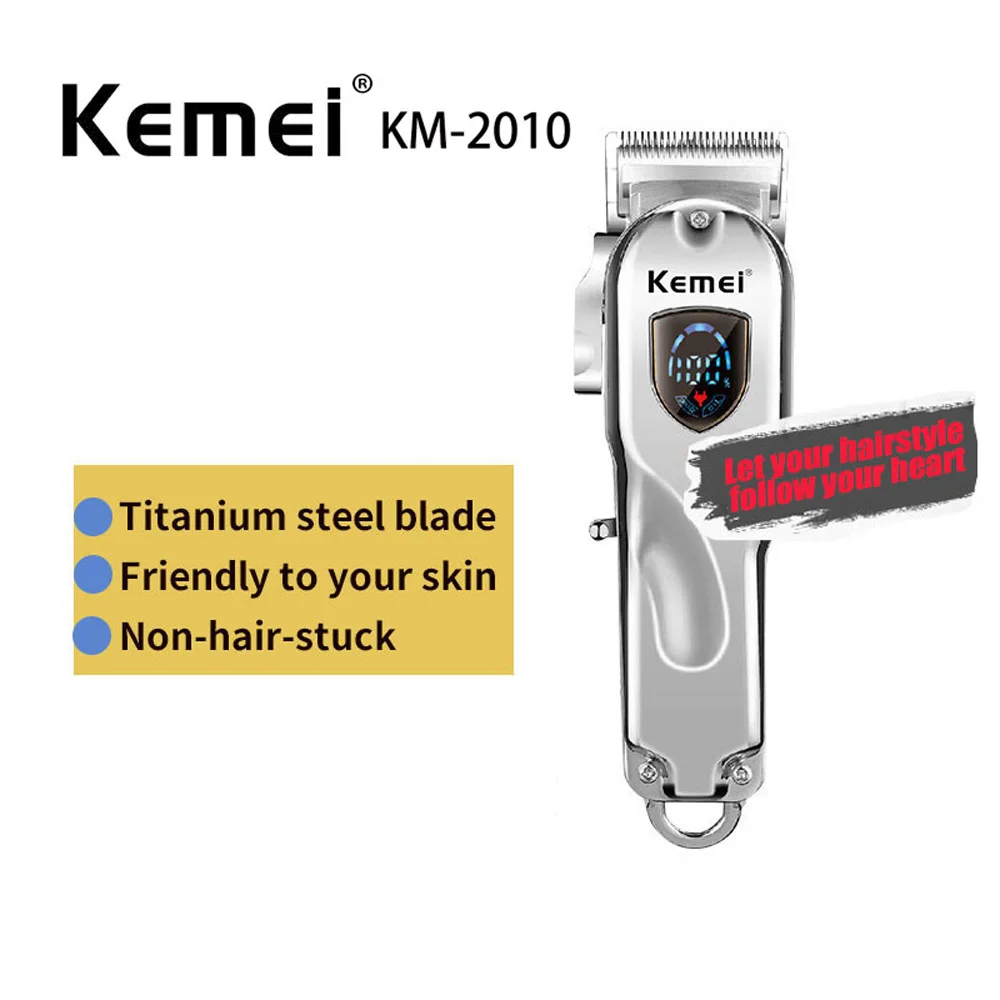 KM-2010 Hair Clipper All-metal Barber Professional Electric Cordless LCD Trimmer Gold Silver Cutting Machine Mower | Бытовая техника