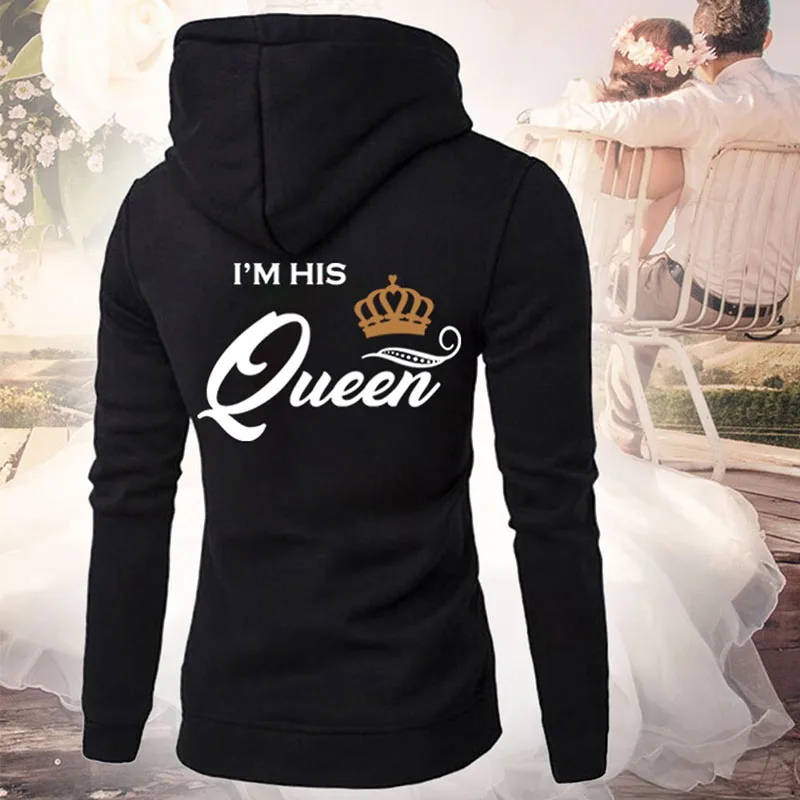 KING QUEEN толстовки для пар Harajuku для женщин мужчин унисекс черная толстовка с капюшоном длинный рукав женский пуловер Топы
