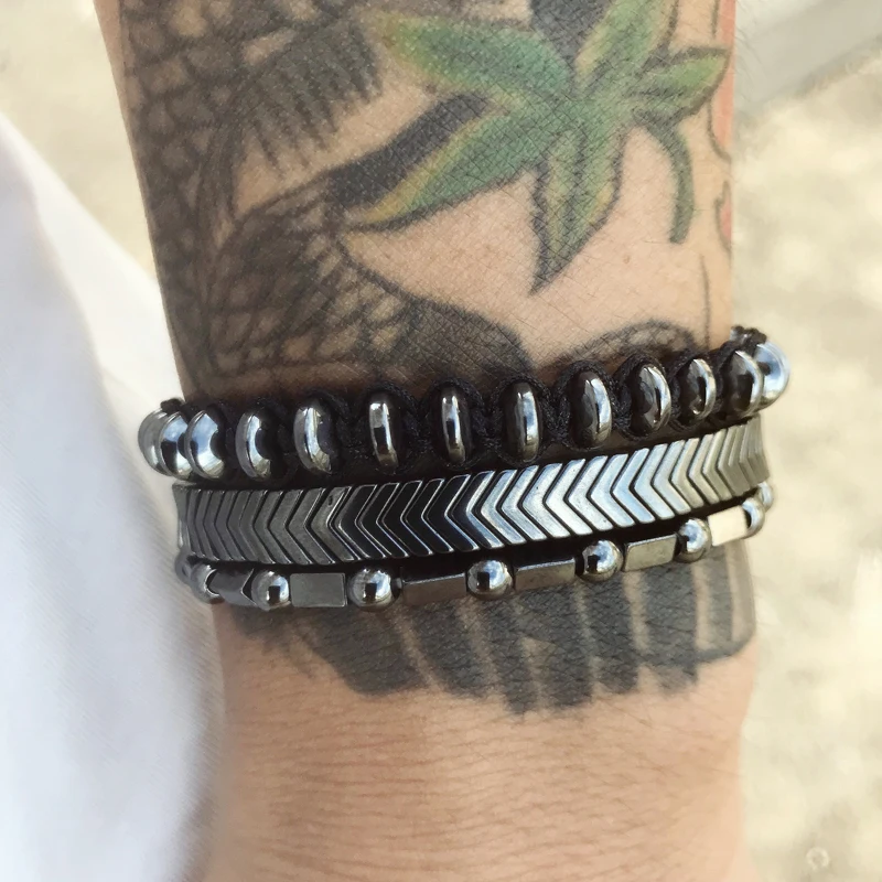 Браслет mcllroy мужской черный гематитовый Камень Плетеные Подвески Бусы мужские