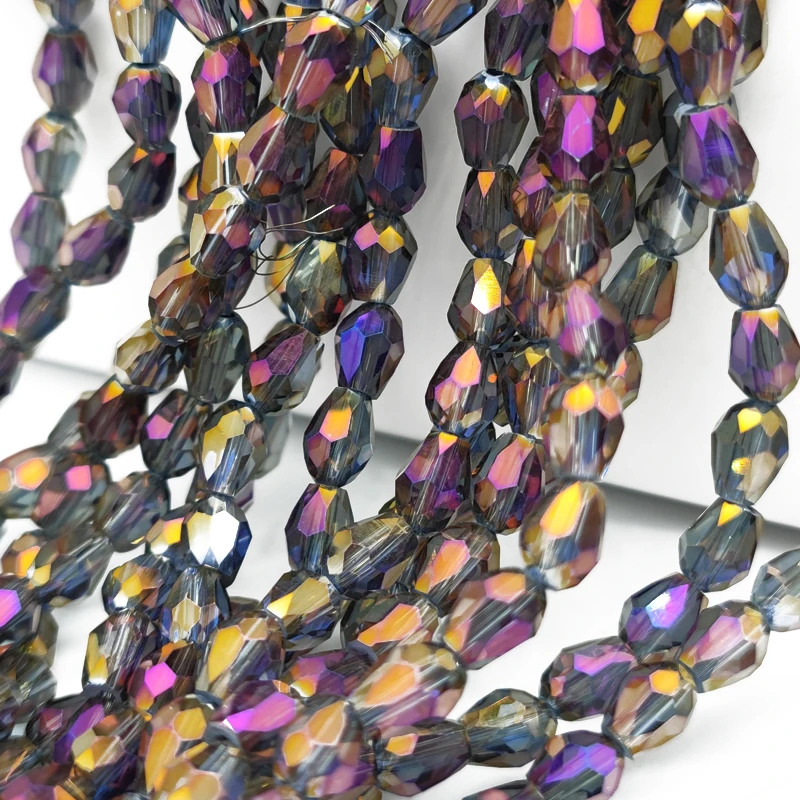 3x5 5x7 8x11mm Faceted Waterdrop Clear Purple Crystal Beads Teardrop Glass Loose Spacer Beads for Jewelry Making DIY Bracelet