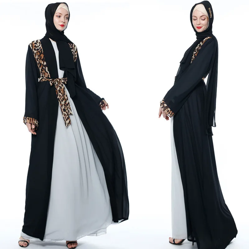 

Elegant Muslim Print Abaya Leapord Maxi Dress Cardigan Kimono Long Robe Gowns Jubah Middle East Ramadan Eid Arab Islamic Prayer