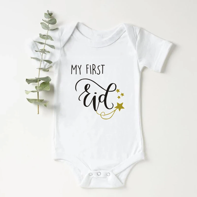 

My First Eid Newborn Baby Bodysuits Cotton Short Sleeve Baby Boys Girls Rompers Onesies Jumpsuit Infant Baby Clothes Gifts