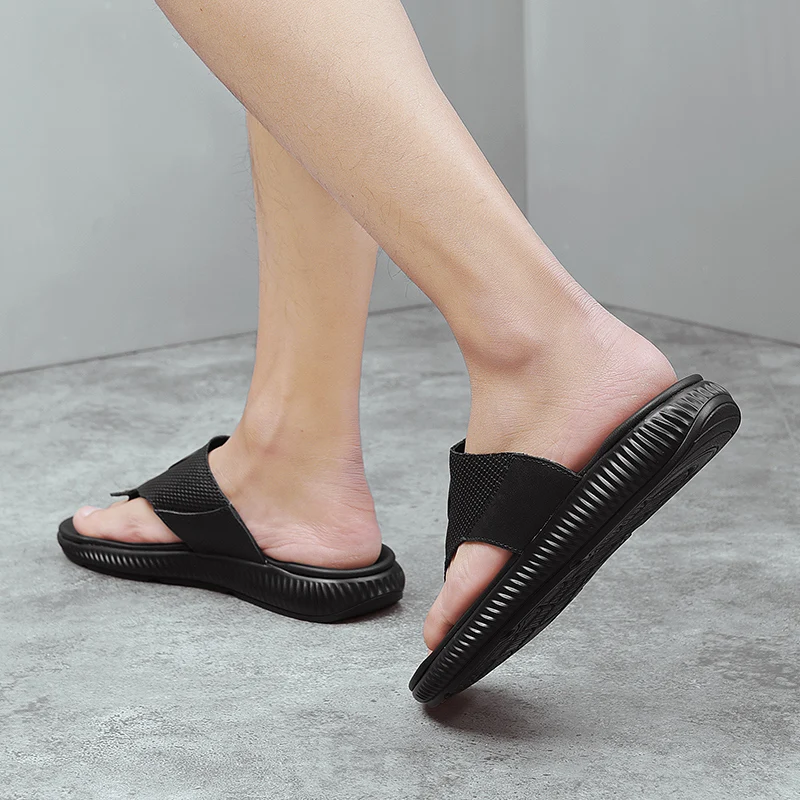 Мужские шлепанцы из натуральной кожи Летние Повседневные тапочки мужские