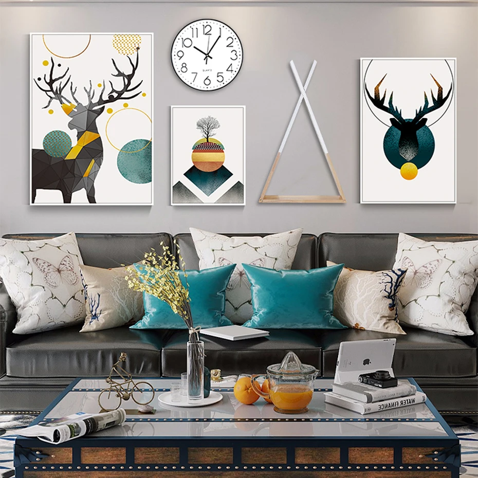 

Nordic Abstract Geometric Deer Canvas Painting Posters and Prints Gallery Wall Art Pictures for Living Room Interior Home Decor
