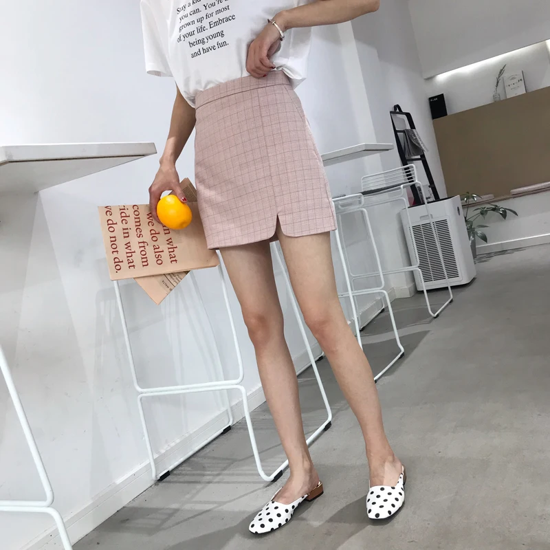 Юбки Женские повседневные тонкие розовые клетчатые юбки Kawaii с высокой талией Мини женские s корейский стиль Женский брелок для ключей в стиле ретро универсальные простые