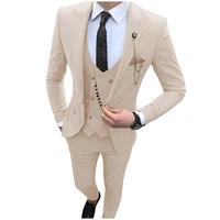 men suits slim fit 3 pieces prom tuxedos peaked lapel blazer groomsmen wedding tailor made costume homme jacketvestpants