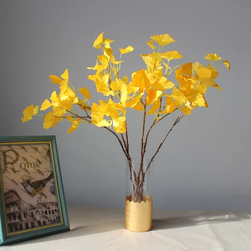 Искусственные растения Настоящее прикосновение гинкго билоба Листья ветка