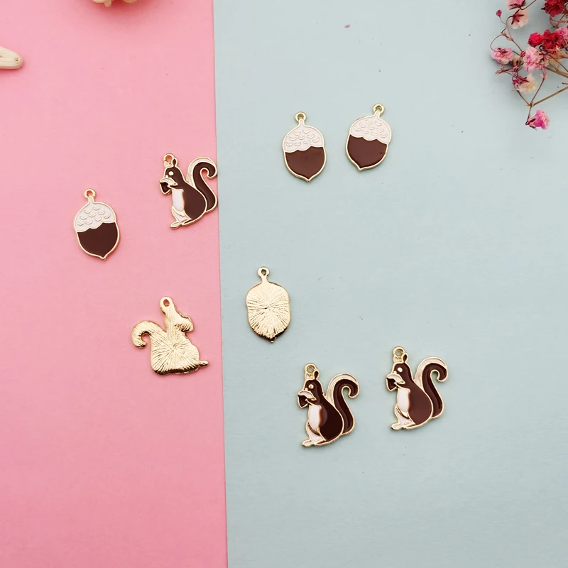 

10pcs Squirrel Pine Cone Enamel Charms Pendant Cute Metal Earrings Finding Fit DIY Bracelet Fashion Jewelry Make Accessory