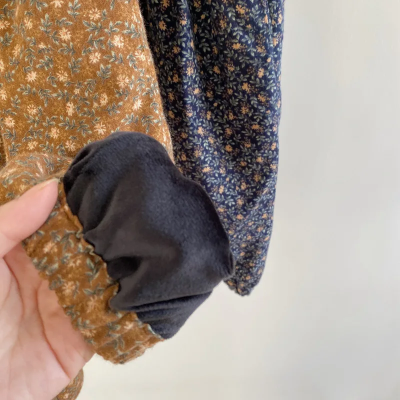 

Winter Girls cute floral warm lining ankle-tied pants 2020 baby girl thicken 2 colors casual trousers