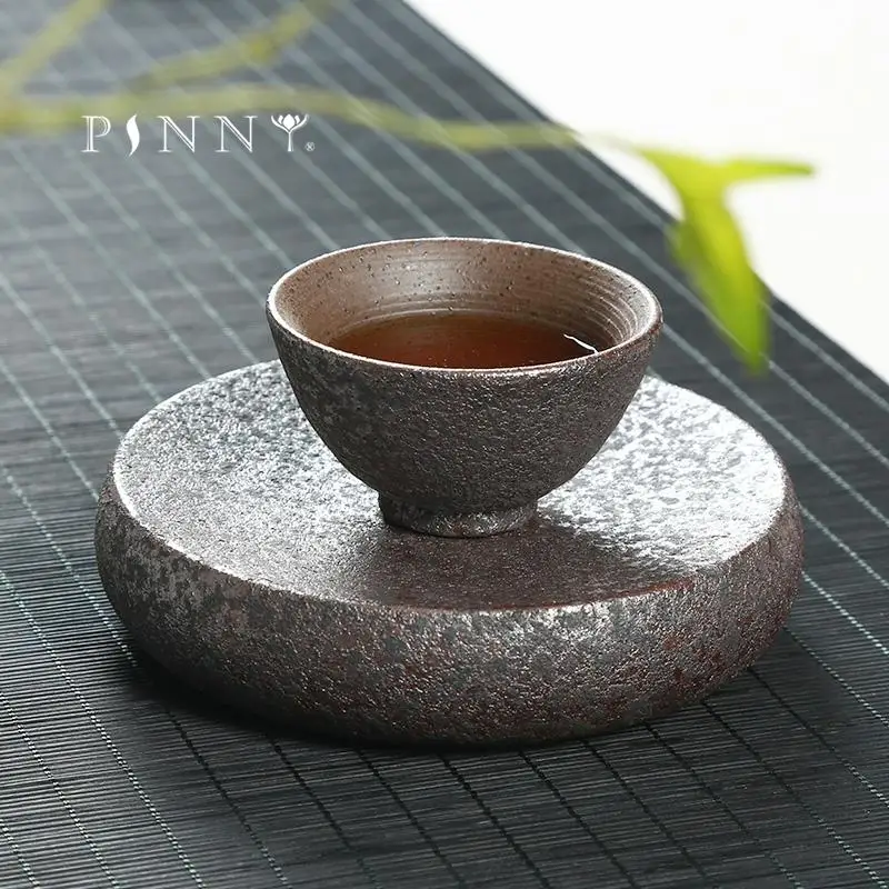 

PINNY Vintage Rust Glaze Tea Cup Japanese Style Ceramic Teacup Hand Made Kung Fu Tea Sets Household Heat Resistance Tea Service