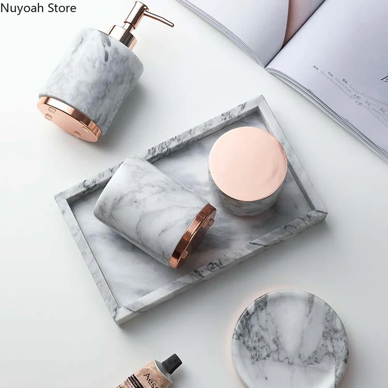 Bathroom Supplies Natural Marble Mouthwash Cup Soap Tray Lotion Bottle Cotton Swab Box Luxury Decoration Accessories | Дом и сад