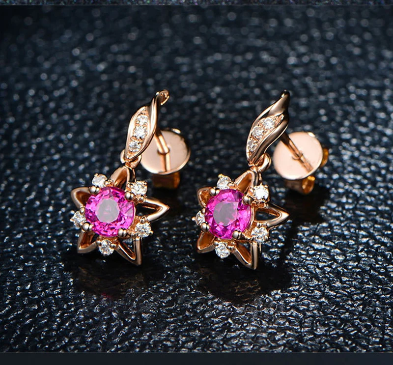 Изысканные новые серьги с Рубиновой звездой, 18K Золотые Серьги с драгоценными камнями