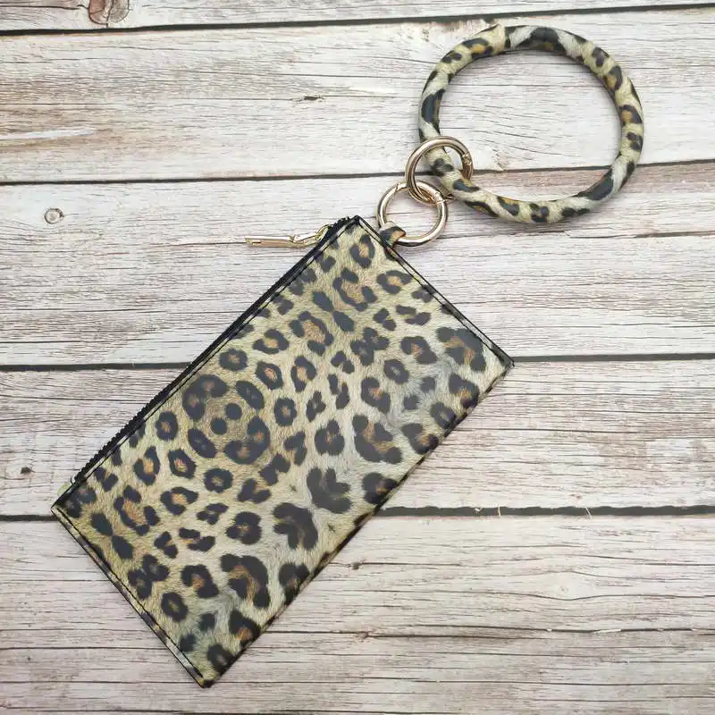 leopard Круглый браслет из искусственной кожи, кошелек, клатч для телефона, браслет, брелки браслеты для женщин, девушек, украшения в подарок на год - Окраска металла: leopard