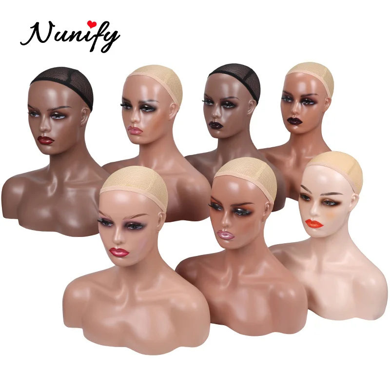 Wholesale 4Pcs/Box Female Realistic Mannequin Head With Shoulders African Wig Display Model Dark Brown Doll Head For Hat Glasses